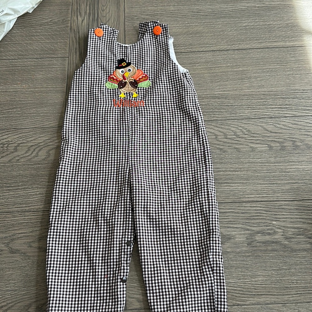“William” Brown Gingham Turkey Long Pants Jon Jon - 3T